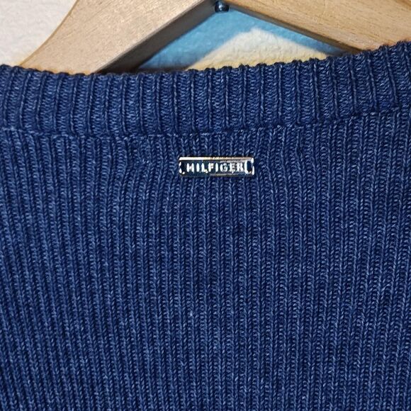 Tommy Hilfiger Sweater Jacket Womens Large Blue Quilted Moto Asym Zip Pockets - Picture 7 of 15